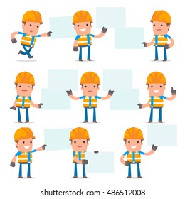 Set of Funny and Cheerful Character Constructor holds and interacts with blank forms or objects for using in presentations, etc.