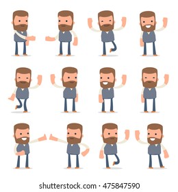 Set of Funny and Cheerful Character Copywriter welcomes poses for using in presentations, etc.