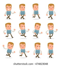 Set of Funny and Cheerful Character Family man goes and runs poses for using in presentations, etc.