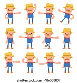 Set of Funny and Cheerful Character Farmer showing thumb up as a symbol of approval for using in presentations, etc.