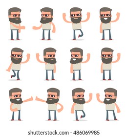 Set of Funny and Cheerful Character Hipster welcomes poses for using in presentations, etc.