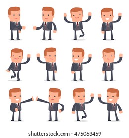 Set of Funny and Cheerful Character Rich man welcomes poses for using in presentations, etc.