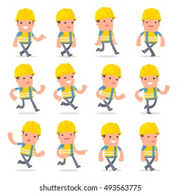 Set of Funny and Cheerful Character Smart Builder goes and runs poses for using in presentations, etc.