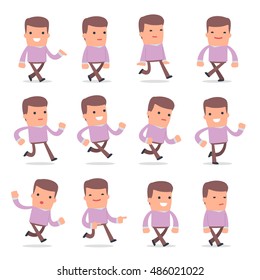 Set of Funny and Cheerful Character Stylist goes and runs poses for using in presentations, etc.