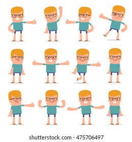 Set of Funny and Cheerful Character Teenager showing thumb up as a symbol of approval for using in presentations, etc.