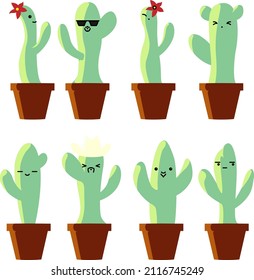 Juego de divertidos cactús alegres en ollas