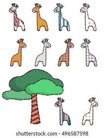 Set of funny childish silhouettes from giraffes decorated with various patterns