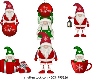 Set of funny christmas gnomes vector