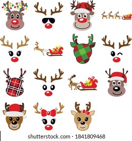 Set of funny Christmas reindeers vector illustration svg
