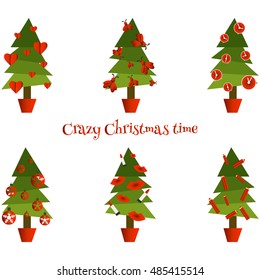 Set of funny Christmas trees. Simple illustration.