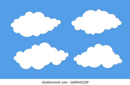 Set of funny clouds in flat style on blue background. Hand drawn illustration cartoon sky. Creative art work. Actual vector weather drawing