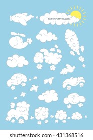 Set of funny clouds in the form of machines. Vector background.