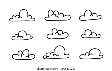 Set Funny Clouds Line Art Style Stock Vector (Royalty Free) 1605431251 ...