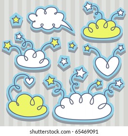 Set of funny clouds with stars.