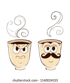 Set of funny coffee characters. Choose your emotion.