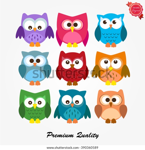 Set Funny Colored Owls Stock Vector (Royalty Free) 390360589 | Shutterstock