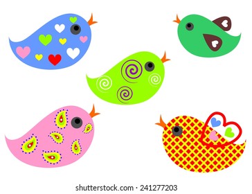set of funny and colorful birds.