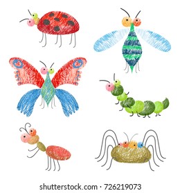 Set of funny colorful bugs on vector illustration