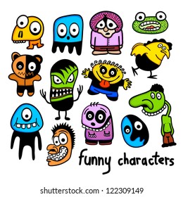 Set of funny colorful cartoon characters.