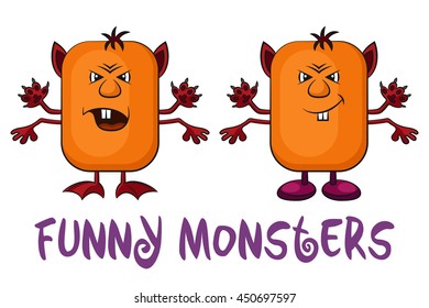 Set of Funny Colorful Cartoon Characters, Different Angry Monsters Waving their Paws, Elements for your Design, Prints and Banners, Isolated on White Background. Vector