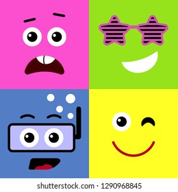 Set of funny colorful emoticons with flat design style. Isolated. Vector illustration.