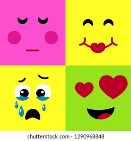 Set of funny colorful emoticons with flat design style. Isolated. Vector illustration.