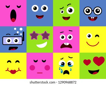 Set of funny colorful emoticons with flat design style. Isolated. Vector illustration.