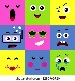 Set of funny colorful emoticons with flat design style. Isolated. Vector illustration.