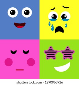 Set of funny colorful emoticons with flat design style. Isolated. Vector illustration.
