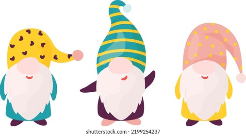 set of funny colorful gnomes