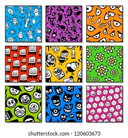 Set of funny colorful seamless patterns.