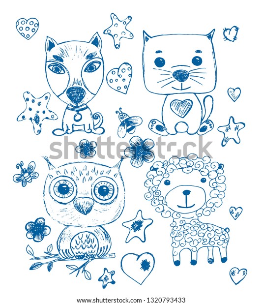 Set Funny Cool Fantasy Animals Children Stock Vector Royalty Free