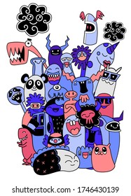 Set of funny cool monsters, aliens or fantasy animals