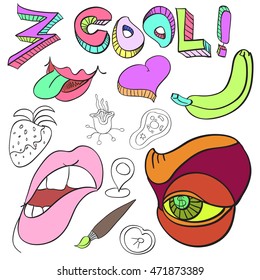 Set of funny crazy characters , signs, aliens , imaginary , cartoon, bright