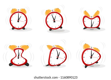 Set of funny crazy red alarms in different poses on a white background. Vector illustration