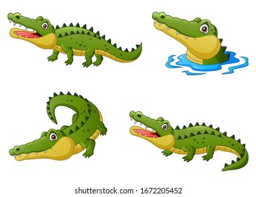 Set Of Funny Crocodile Cartoon. Vector Illustration