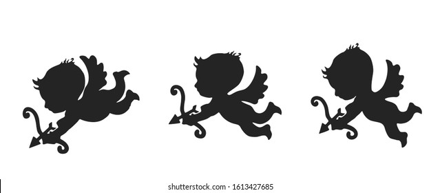 set of funny cupid icon. love and valentines design element. isolated vector silhouette image