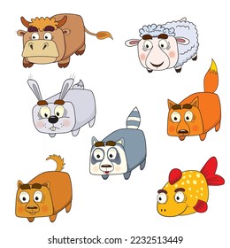 Set of funny cute animals
