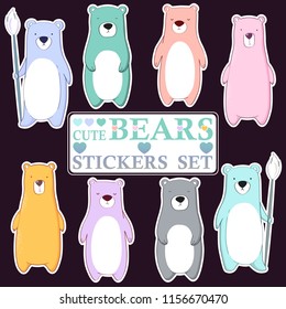Set of funny cute bears stickers