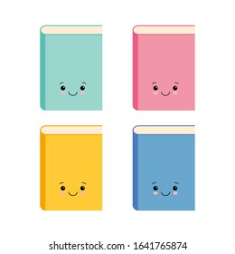 Set of funny cute book character, cartoon vector illustration isolated on white background.