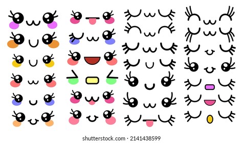 A set of funny cute cartoon kawaii facial expressions.

