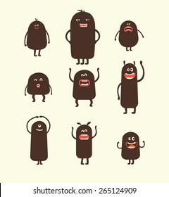 Set of funny cute cartoon monsters with different emotions. Vector illustration.Isolated on white