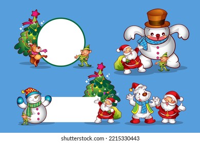 set of funny cute christmas design elements characters and decorations
