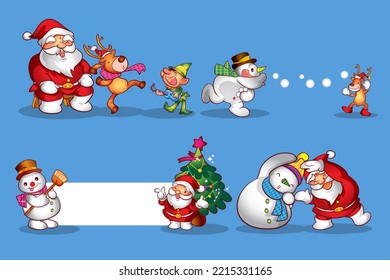 set of funny cute christmas design elements characters and decorations