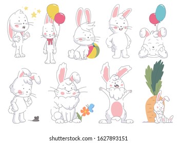 Set of funny cute color bunny  