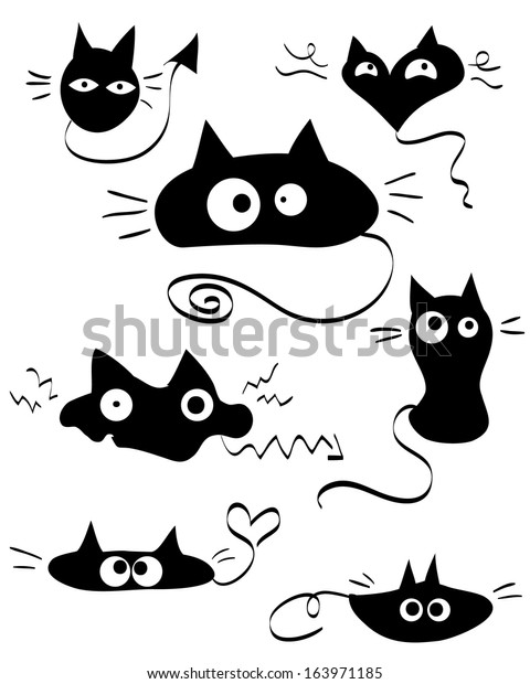 Set Funny Cute Doodle Cats Stock Vector (Royalty Free) 163971185