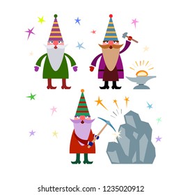Set of funny cute gnomes make some crafts