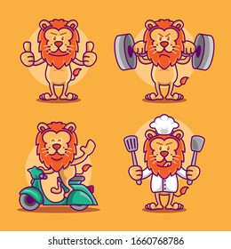 set of funny cute lion iconic mascot