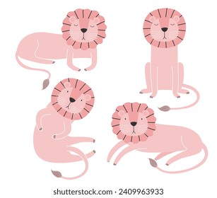 un león divertido y lindo aislado en un fondo blanco. 