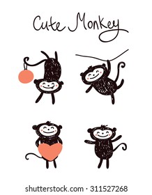 Set of funny cute monkey. Christmas card with a cute monkey